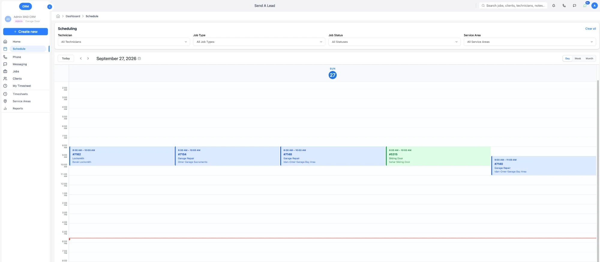 Day view of the dispatch calendar